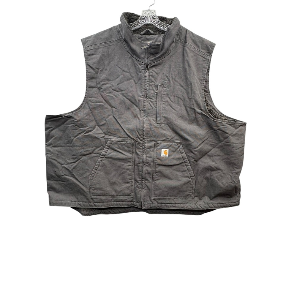 Carhartt Washed Duck Sherpa Vest Mock Neck Workwear Gray Rugged Utility 5XL